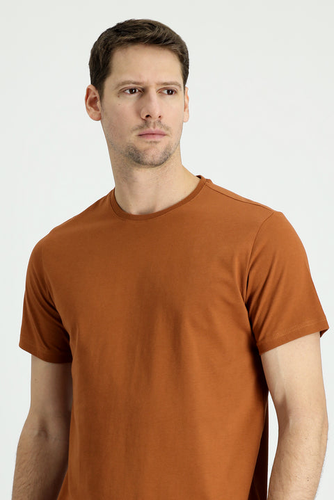Tan Crew Neck Regular Fit Supreme Cotton T-shirt