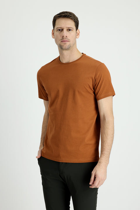 Tan Crew Neck Regular Fit Supreme Cotton T-shirt