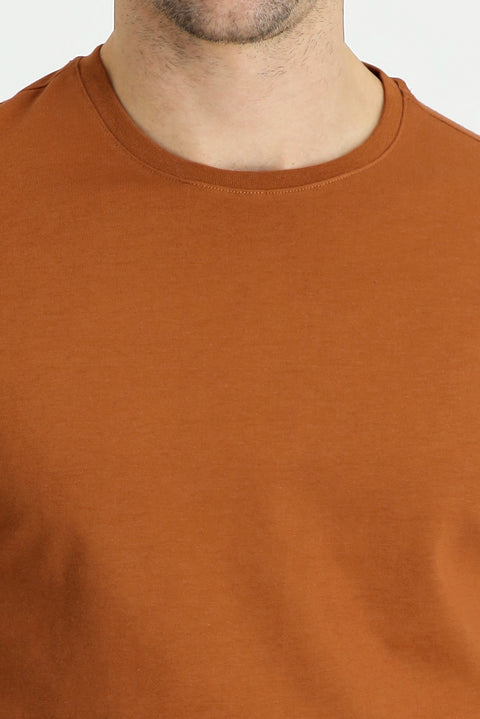 Tan Crew Neck Regular Fit Supreme Cotton T-shirt