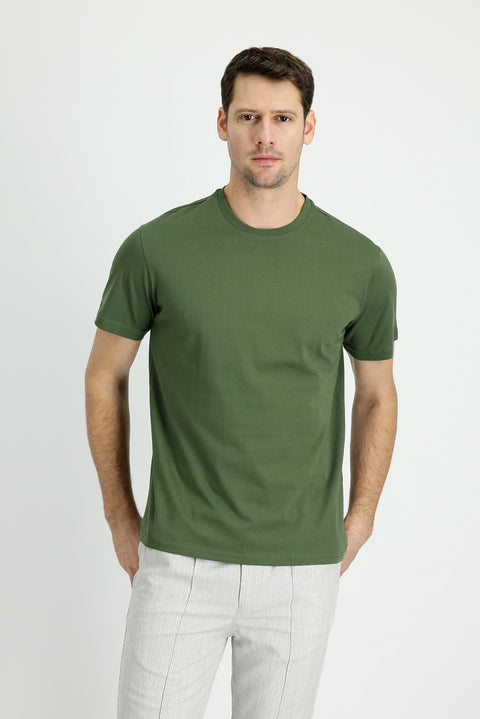 Medium Khaki Crew Neck Regular Fit Supreme Cotton T-shirt