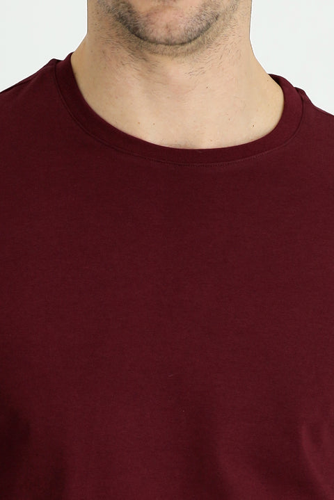 Koyu Bordo Bisiklet Yaka Regular Fit Süprem Pamuk Tişört