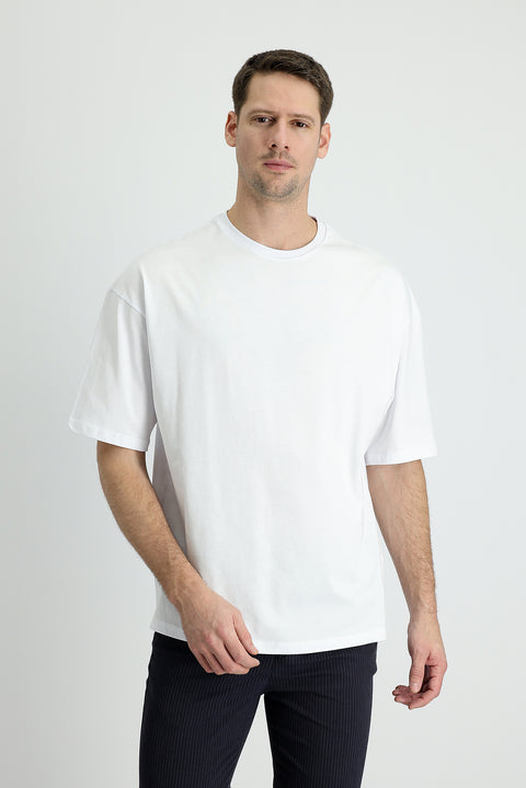 White Crew Neck Oversize Supreme Cotton T-Shirt
