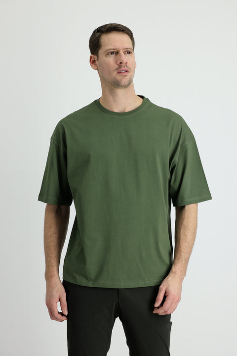 Medium Khaki Crew Neck Oversize Supreme Cotton T-Shirt