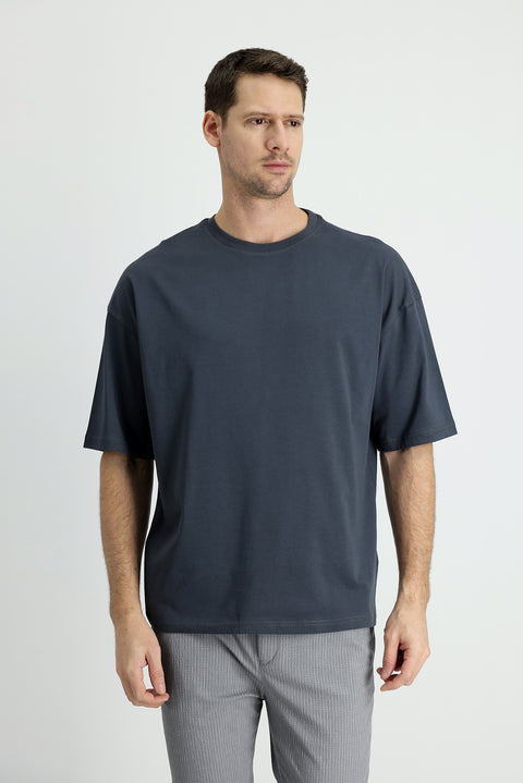Dark Anthracite Crew Neck Oversize Supreme Cotton T-Shirt