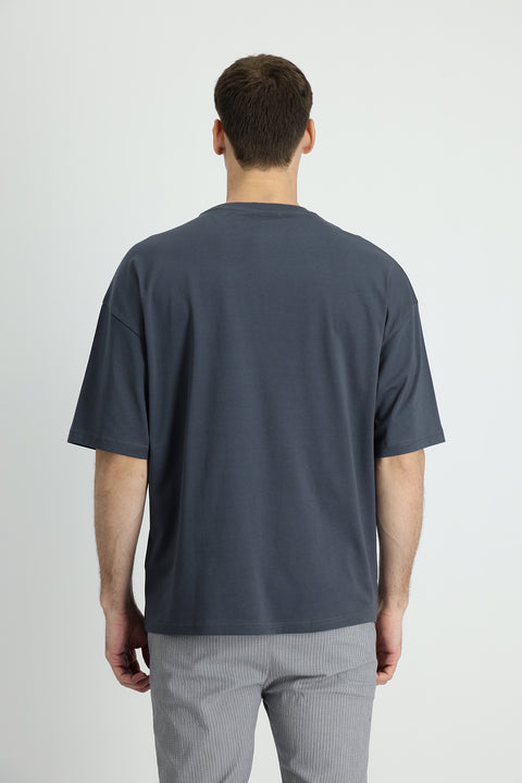 Dark Anthracite Crew Neck Oversize Supreme Cotton T-Shirt