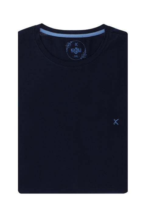 Navy Blue Plus Size Crew Neck Cotton Supreme T-Shirt