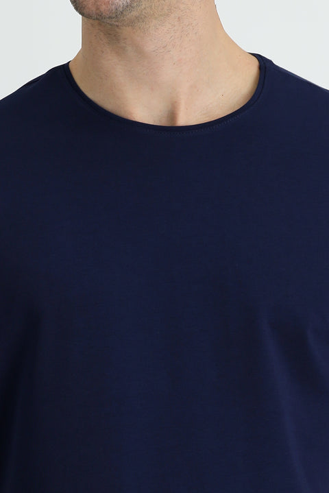 Medium Navy Crew Neck Regular Fit Embroidered Cotton Supreme T-Shirt
