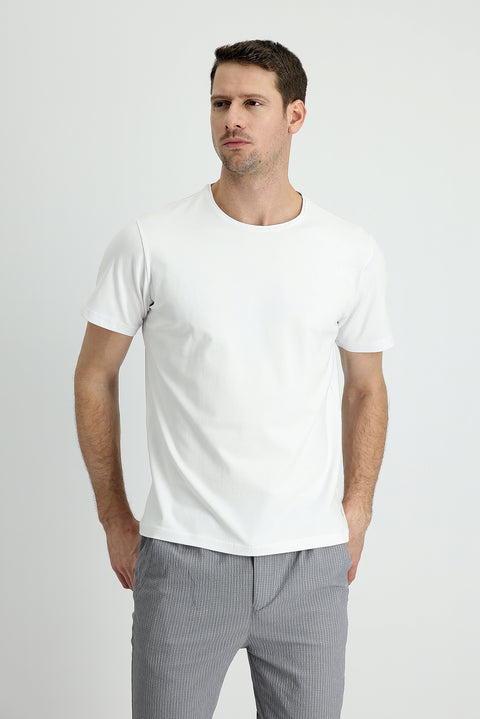 White Crew Neck Regular Fit Embroidered Cotton Supreme T-Shirt