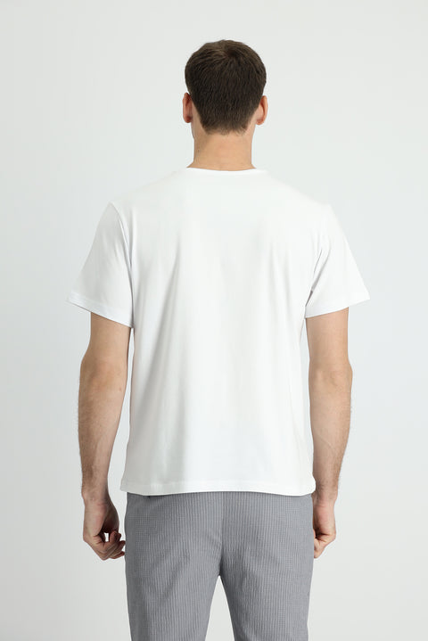 White Crew Neck Regular Fit Embroidered Cotton Supreme T-Shirt