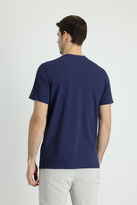 Medium Navy Crew Neck Regular Fit Patterned Cotton T-shirt