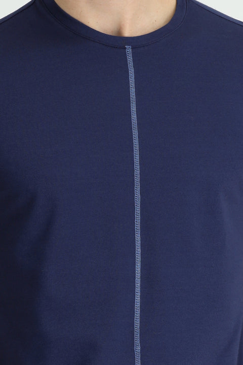 Medium Navy Crew Neck Regular Fit Patterned Cotton T-shirt