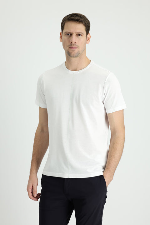 White Crew Neck Regular Fit Patterned Cotton T-shirt