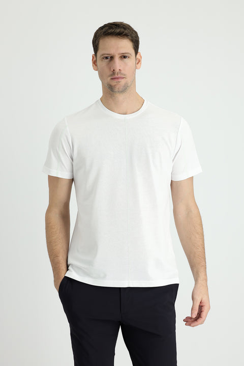 White Crew Neck Regular Fit Patterned Cotton T-shirt