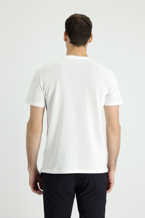 White Crew Neck Regular Fit Patterned Cotton T-shirt