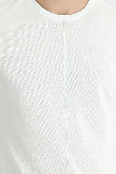White Crew Neck Regular Fit Patterned Cotton T-shirt