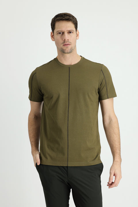 Navy Blue Crew Neck Regular Fit Patterned Cotton T-Shirt