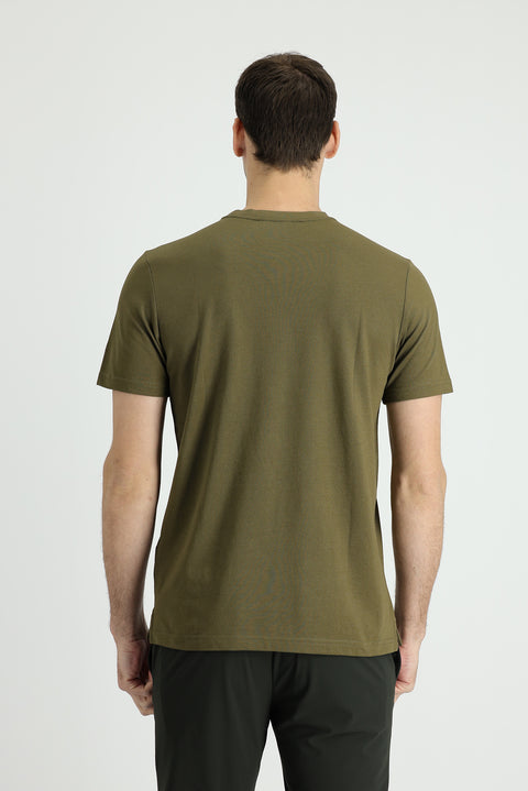 Navy Blue Crew Neck Regular Fit Patterned Cotton T-Shirt