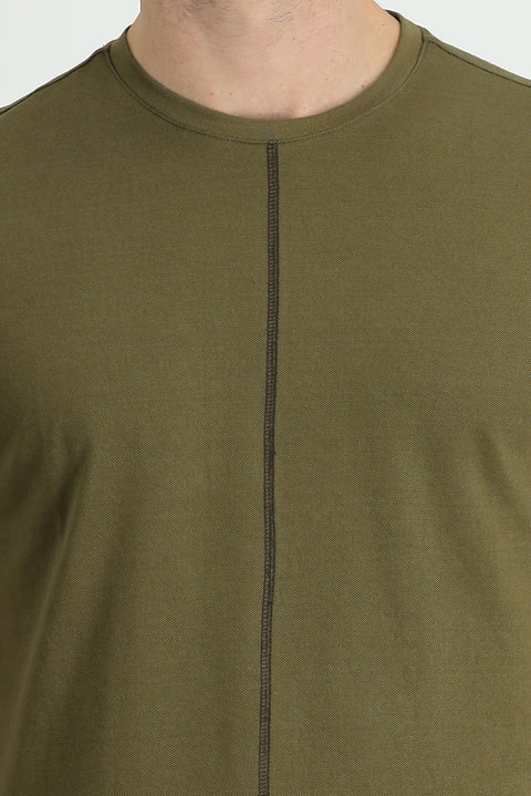 Navy Blue Crew Neck Regular Fit Patterned Cotton T-Shirt
