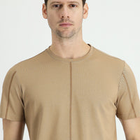 Medium Mink Crew Neck Regular Fit Patterned Cotton T-Shirt