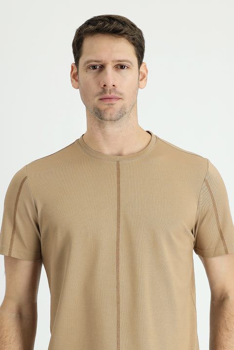 Medium Mink Crew Neck Regular Fit Patterned Cotton T-Shirt