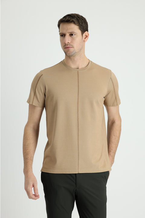Medium Mink Crew Neck Regular Fit Patterned Cotton T-Shirt