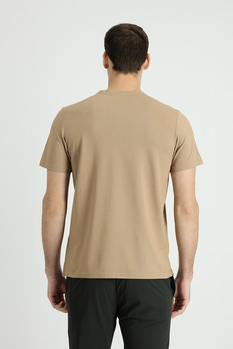 Medium Mink Crew Neck Regular Fit Patterned Cotton T-Shirt