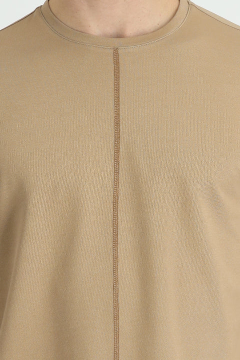 Medium Mink Crew Neck Regular Fit Patterned Cotton T-Shirt