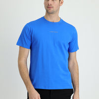 Indigo Blue Crew Neck Regular Fit Printed Cotton T-shirt