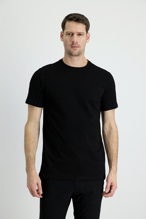 Black Crew Neck Slim Fit Narrow Cut Supreme Cotton T-Shirt