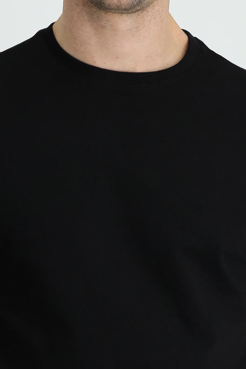 Black Crew Neck Slim Fit Narrow Cut Supreme Cotton T-Shirt