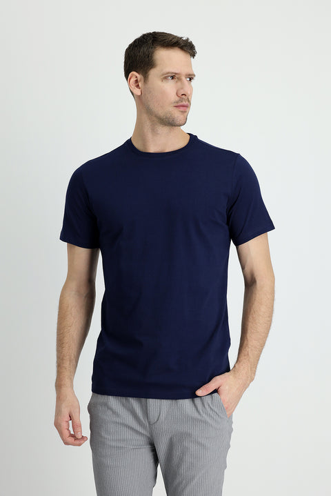 Medium Navy Crew Neck Slim Fit Narrow Cut Supreme Cotton T-Shirt