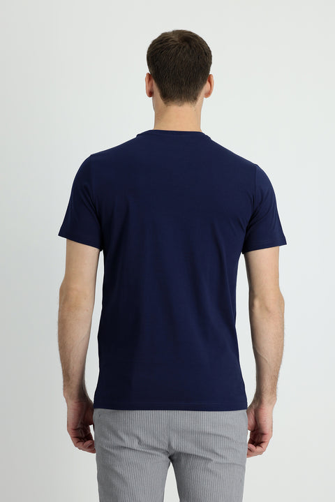 Medium Navy Crew Neck Slim Fit Narrow Cut Supreme Cotton T-Shirt
