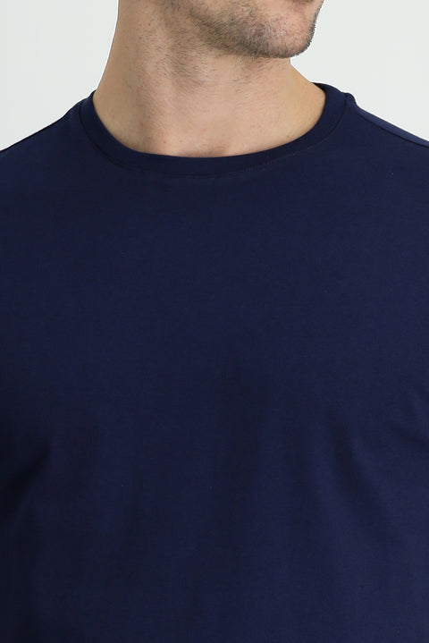 Medium Navy Crew Neck Slim Fit Narrow Cut Supreme Cotton T-Shirt