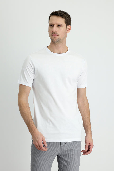 White Crew Neck Slim Fit Narrow Cut Supreme Cotton T-Shirt