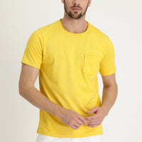 Koyu Sarı Bisiklet Yaka Slim Fit Dar Kesim Pamuklu Tişört