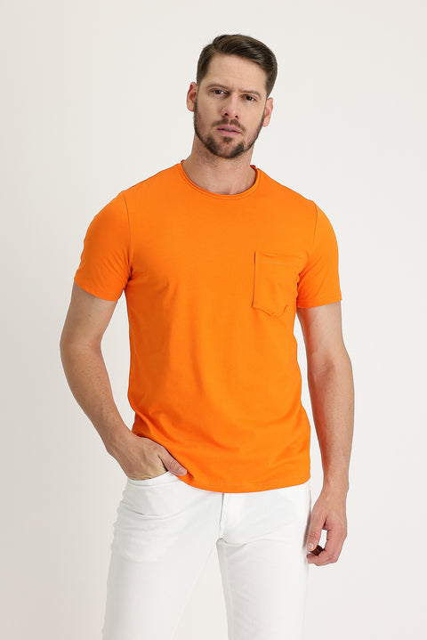Medium Orange Crew Neck Slim Fit T-Shirt