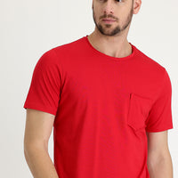 Flag Red Crew Neck Slim Fit Narrow Cut T-Shirt