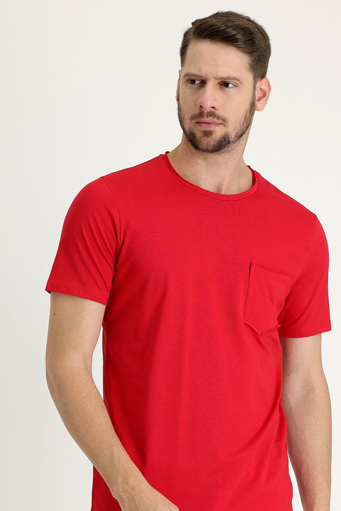 Flag Red Crew Neck Slim Fit Narrow Cut T-Shirt
