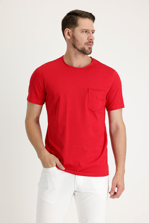 Flag Red Crew Neck Slim Fit Narrow Cut T-Shirt