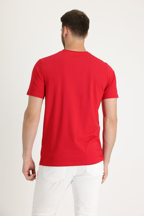 Flag Red Crew Neck Slim Fit Narrow Cut T-Shirt