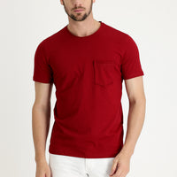 Koyu Kırmızı Bisiklet Yaka Slim Fit Dar Kesim Pamuklu Tişört