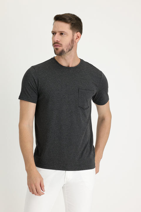 Dark Anthracite Melange Crew Neck Slim Fit T-Shirt