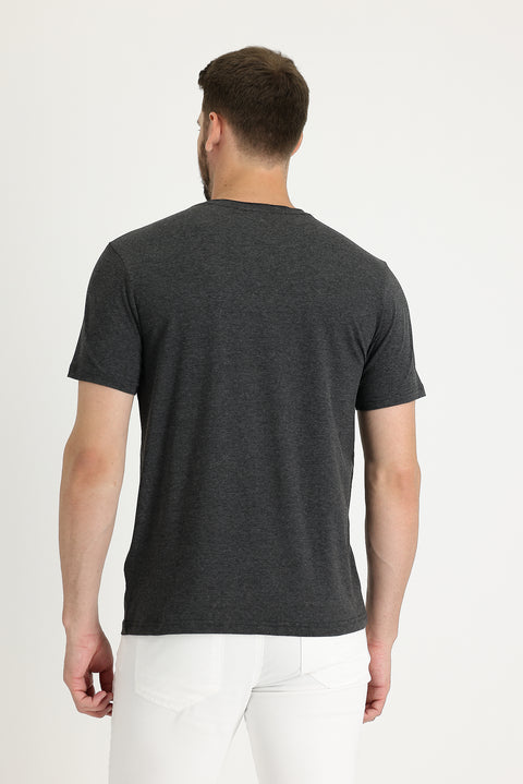 Dark Anthracite Melange Crew Neck Slim Fit T-Shirt
