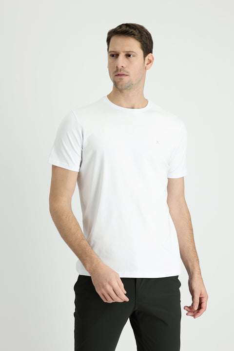 Beyaz Bisiklet Yaka Slim Fit Dar Kesim Süprem Tişört