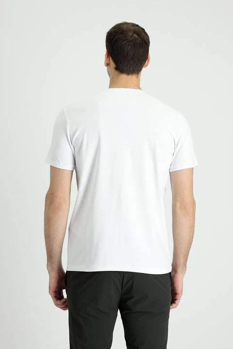 Beyaz Bisiklet Yaka Slim Fit Dar Kesim Süprem Tişört