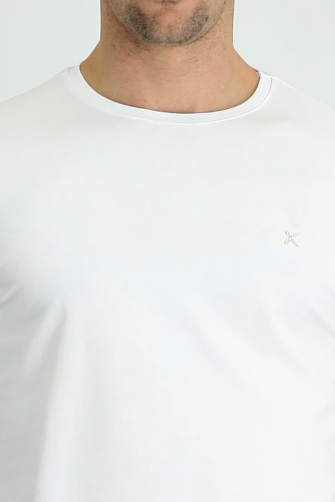 Beyaz Bisiklet Yaka Slim Fit Dar Kesim Süprem Tişört