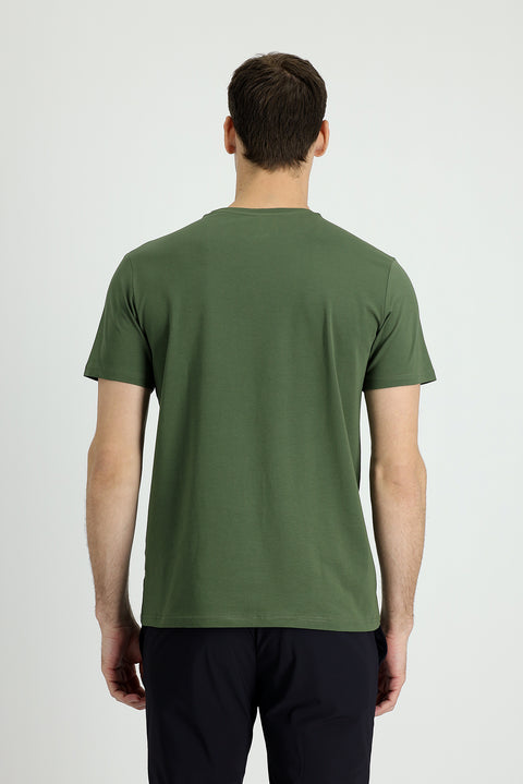 Orta Haki Bisiklet Yaka Slim Fit Dar Kesim Süprem Tişört