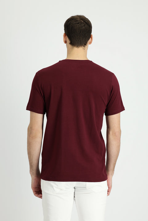 Koyu Bordo Bisiklet Yaka Slim Fit Dar Kesim Süprem Tişört