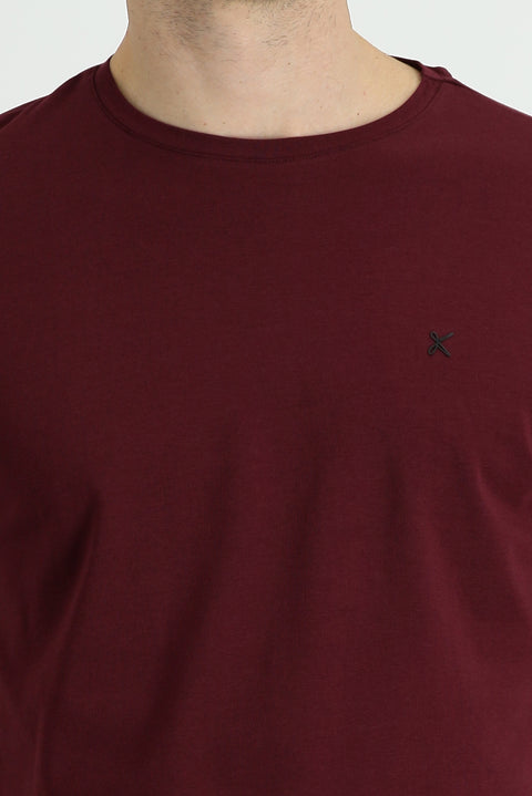Koyu Bordo Bisiklet Yaka Slim Fit Dar Kesim Süprem Tişört