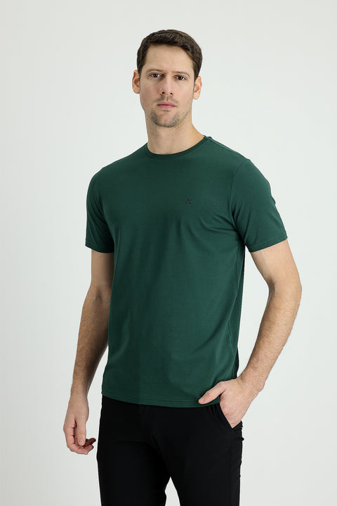 Dark Green Crew Neck Slim Fit Narrow Cut Supreme Cotton T-Shirt